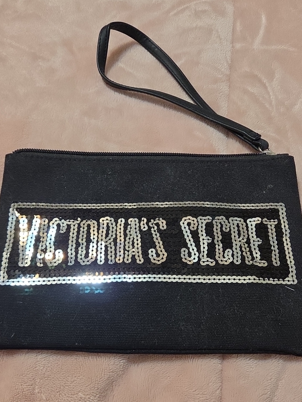 Victoria's Secret Black Sequin Logo Wristlet Vintage